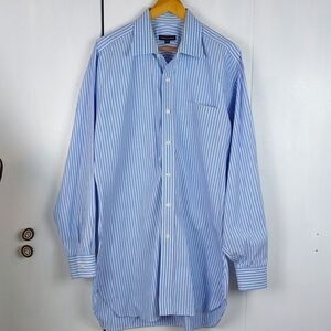 Robert Talbott Mens Blue Pinstripe Pocket Dress Shirt Button down Preppy Sz.L